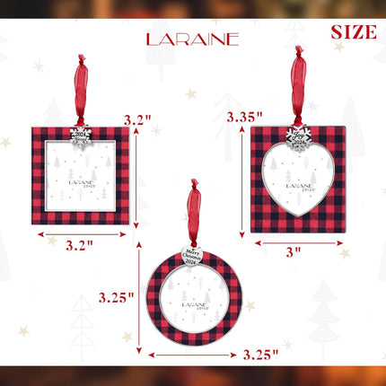 Laraine Christmas Tree Ornaments 3 Pieces – Decorative Hanging Plaid Pendant with 2.5” Picture Frame Insert for Baby and Pet Holiday Keepsake (Plaid-Red&Black ())