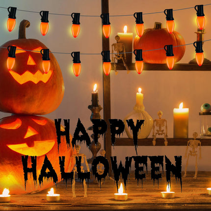 25ft Outdoor Halloween Lights, C9 Orange Halloween Light String with 26 Orange Bulbs (1 Spare), E17 Base, Black Wire for Outdoor Party Tree Fall Lights Garden Halloween Decorations