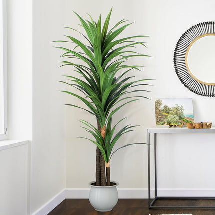 Artificial Dracaena Tree 6ft-Tall Fake Plant with Black Planter-Faux Plants Indoor Tall Housewarming ,Tropical Yucca Silk Tree for Home Office Living Room Decor Indoor