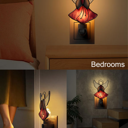 Night Light Flying Pink Angel Stained Glass Night Lights Plug into Wall, Angel Bright Plug in Night Light, for Birthday Christmas Valentine Holidays s for Mom Mother`s Day Christmas
