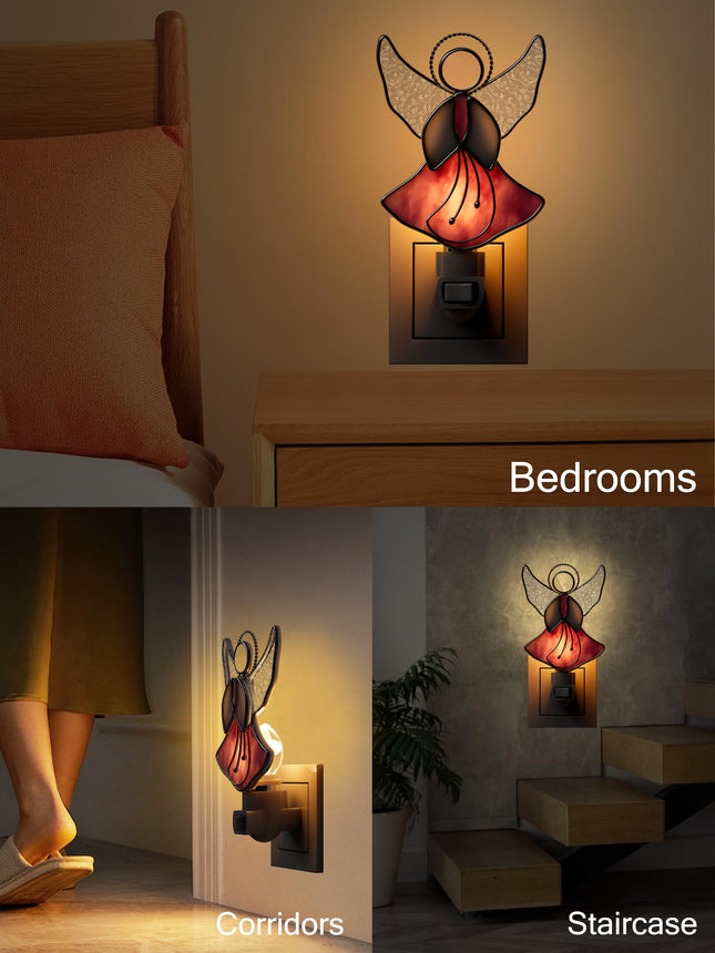 Night Light Flying Pink Angel Stained Glass Night Lights Plug into Wall, Angel Bright Plug in Night Light, for Birthday Christmas Valentine Holidays s for Mom Mother`s Day Christmas