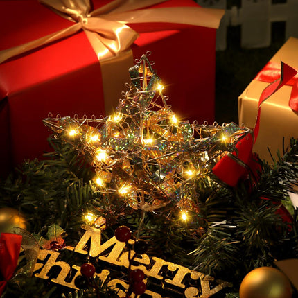 Christmas Tree Star Topper with Lights, 8" Gold Star Ornaments for Christmas Tree, Battery Operated Star Tree Toppers Christmas Decorations, Led Tree Topper, Estrella para Arbol De Navidad