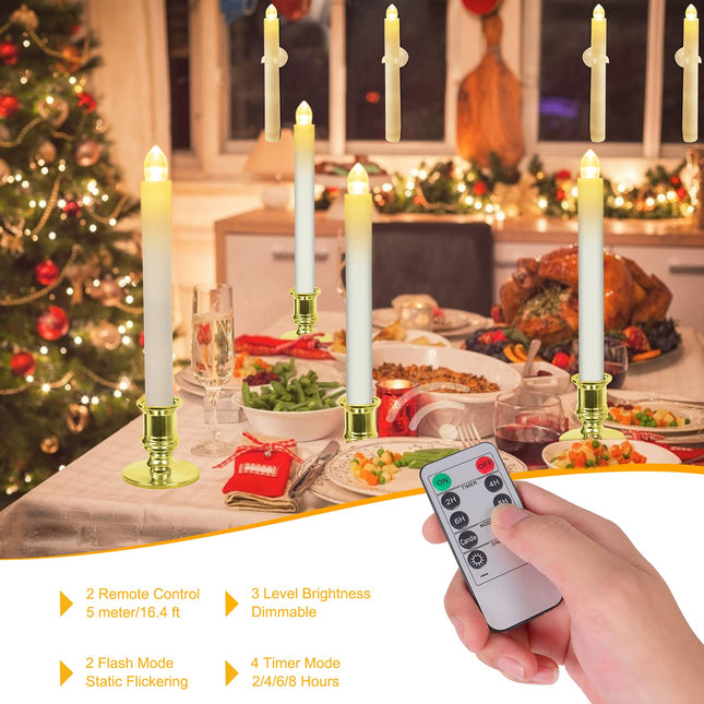 Window Candles 12 Pack Battery Operated Candles with Timer Flameless Candles Battery Candles with 2 Remote Controls Christmas Window Lights Golden Flickering Candles for Christmas Decorations