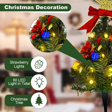 Solar Christmas Tree Pathway Lights Outdoor, Set of 4 Solar Christmas Tree Stake Lights, 80 Outdoor LEDs Xmas Pathway Lights, Garden Stake Lights Decor DIY Xmas Tree (Warm White)