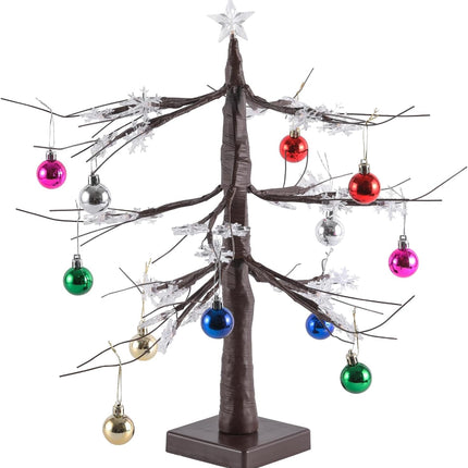 Light up Snowflakes Tree,Mini Christmas Tree,Lighted Trees for Decorations Inside,Room Decor,Battery Operated,with Timer,Table Decorations.（Added 12 Decorative Balls） (Brown)