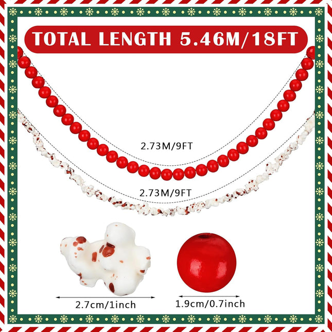 Jutom 18 ft Popcorn Cranberry Christmas Garland Resin Christmas Tree Popcorn and Cranberry Garland Realistic Popcorn Decorations Artificial Faux Cranberries String for Xmas Holiday Party