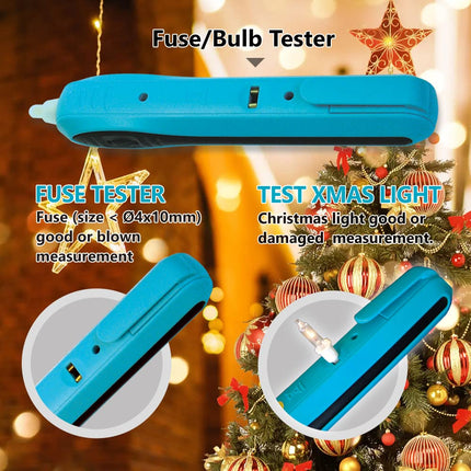 allsun Christmas Light String Tester Non Contact Voltage Finder Meter Light Bulb&Fuse Checker Gun 12-600 V AC Mini Light Repairing Tool, NOT Suitable LED Light String, Blue