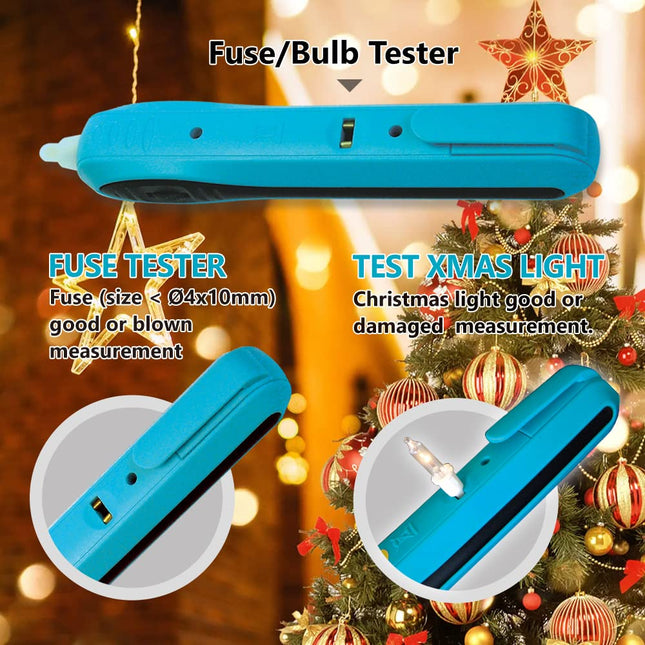 allsun Christmas Light String Tester Non Contact Voltage Finder Meter Light Bulb&Fuse Checker Gun 12-600 V AC Mini Light Repairing Tool, NOT Suitable LED Light String, Blue