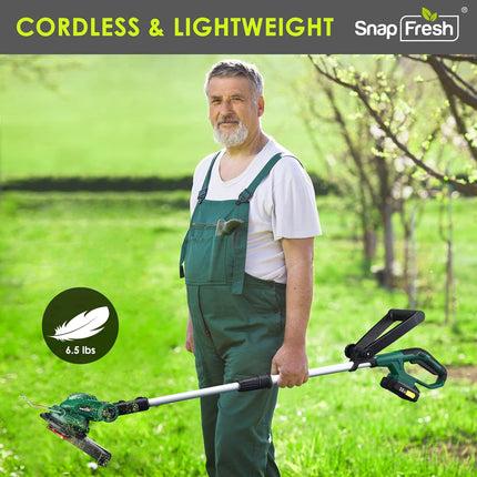 SnapFresh Cordless String Trimmer - Electric Trimmer Battery Powered, 20V Weed Eater with Battery & Charger, Weed Trimmer for Multi-Angle Adjustment Cutting, Lightweight Lawn Trimmer for Mowing