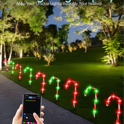 12 Pack Smart Christmas Pathway Lights Outdoor, DIY Chasing Effects Music Sync Timer APP Control RGB Candy Cane Lights, 10'' Outdoor Christmas Decorations for Yard Patio Walkway Garden, NO Extend