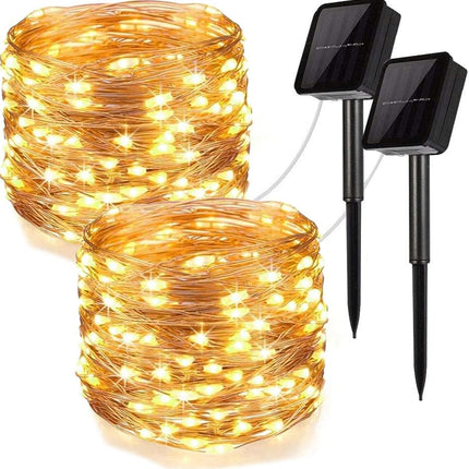 Solar String Lights, 2 Pack Total 200LED 66Ft Copper Wire Solar Fairy Lights 8 Modes, Waterproof Outdoor String Lights for Christmas Party Wedding Decoration Patio Garden Yard (Warm White)