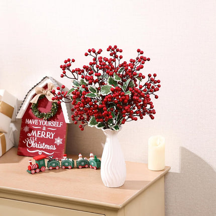 SHACOS 6pcs 14" Red Berry Stems Christmas Holly Berry Branches Green Leaves Stems for Vases Red Berry Picks Xmas s Christmas Tree Decoration Wreath Ornaments DIY Crafts Holiday Home Decor