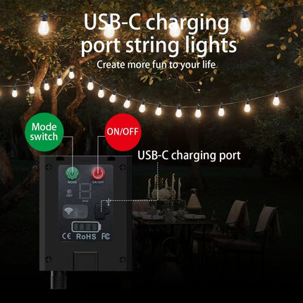Solar LED Outdoor String Lights, 37Ft 15 LEDs Bulbs,IP65 Waterproof 8 Lighting Modes,Perfect for Patio, Garden, Halloween,Christmas Decorations
