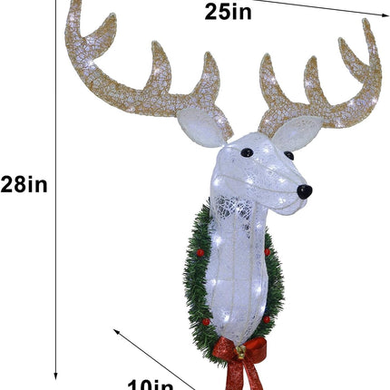 WATERGLIDE Lighted Christmas Wall Decor Reindeer Head, 28" Pre-Lit 3D Rudolph Hanging Wreath with Battery Operated, 8 Modes & Timer, Light Up for Front Door Window Indoor Outdoor Festive Xmas Holiday