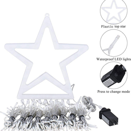 Outdoor Christmas Decorations Star String Lights, 320 LED 11.5 ft Waterfall Tree Lights with 8 Lighting Modes Christmas Star Lights for Indoor Outdoor Yard Home Festival Party Xmas Year Decor