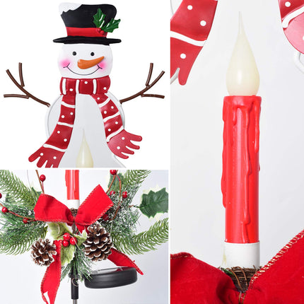 2 Pack Solar Christmas Light Outdoor Decoration Clearance, LED Candle, Snowman Christmas Light with Faux Pine Cones, Foliage Accents Garden Decorative Stake