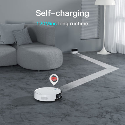 Okp Robot Vacuum Cleaner, 2500Pa Strong Suction, Work With Alexaapp, 120Mins Runtime, Quiet And Small Robotic Vacuum For Pet Hair, Low Pile Carpet, Hard Floor