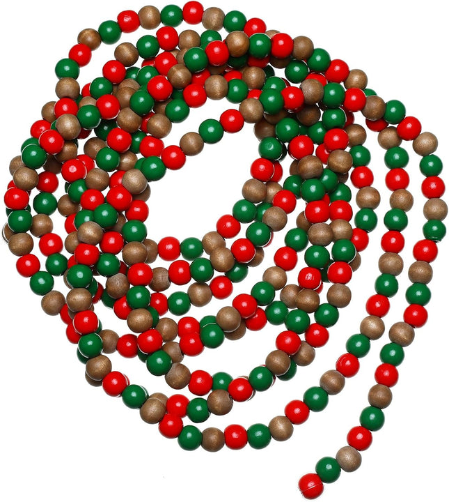 16 Feet Christmas Wooden Bead Garland Christmas Wood Red and Green Bead Garland Decor Xmas Candy Cane Decoration Farmhouse Rustic Bead Tree Decoration for Holiday Party