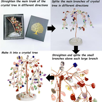 LAIDANLA Rose Quartz Natural Healing Crystal Tree Reiki Money Tree Agate Base Copper Wire Life Feng Shui Energy Tree for Home Office Desk Room Decor Meditation Good Luck