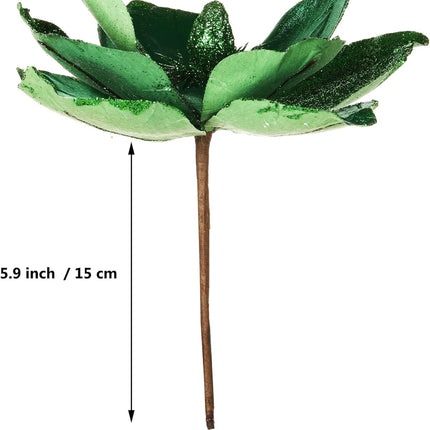 GL-Turelifes 10’’ Large Glitter Christmas Flowers 6 Pcs Artificial Magnolia Flower Ornaments Fold Floral for Christmas Tree Decorations Xmas Tree Year Party Wedding Centerpiece (Green)