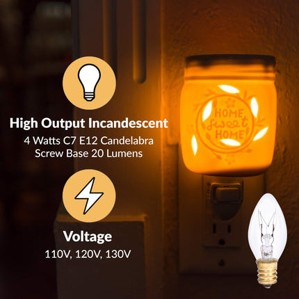 Simba Lighting C7 4W Replacement Bulb (6 Pack) for Night Light, Clear Candle Shape, 120V, E12 Candelabra Base, Dimmable, 2700K Warm White