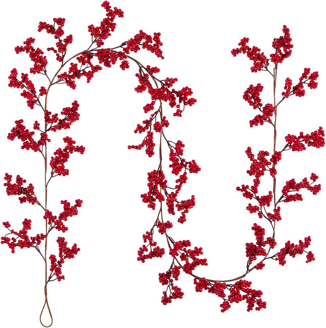 IUIBMI 6Ft Artificial Red Berry Garland Holiday Garland Christmas Red Berry Garland with Bendable Stems for Holiday Fireplace Stairs Table Decorations(#1)