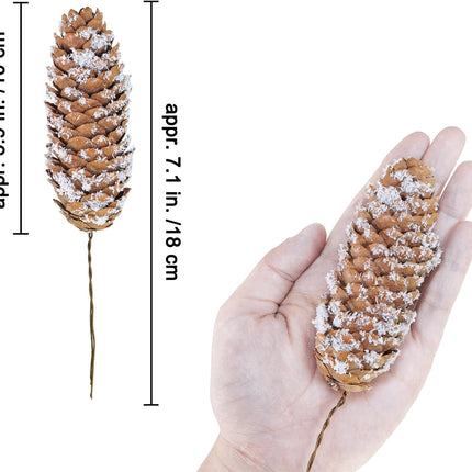Winlyn 20 Pcs Christmas Natural Pine Cone Picks Snowy Spruce Pine Cones 5.9" Christmas Tree Decorations Hanging Pinecones for Christmas Tree Wreath Garland DIY Crafts Holiday Party Centerpiece