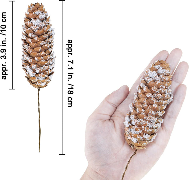 Winlyn 20 Pcs Christmas Natural Pine Cone Picks Snowy Spruce Pine Cones 5.9" Christmas Tree Decorations Hanging Pinecones for Christmas Tree Wreath Garland DIY Crafts Holiday Party Centerpiece