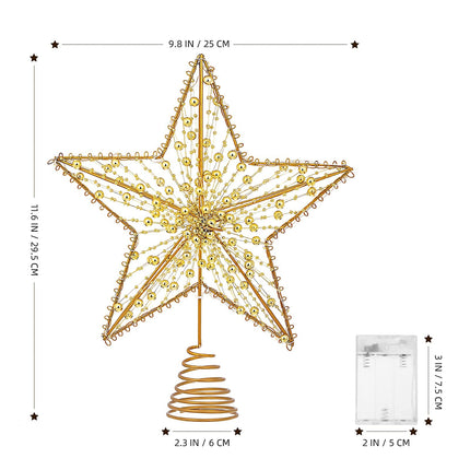 Christmas Tree Topper Star- Star Tree Topper Lighted with LED Wire Christmas Tree Decorations Christmas Tree Ornament Xmas Party Decoration (12 Inch,Golden)