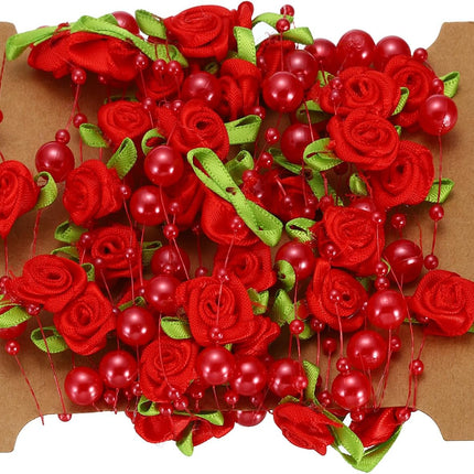 PATIKIL Rose Pearl String Beads, 16.4 Ft Artificial Pearl Wire Garland for Christmas Party DIY Craft Home Wedding Decorative, Red