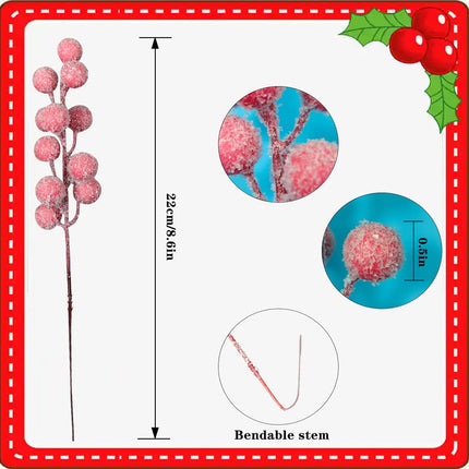 Artificial Snow Berry, 24 pcs Christmas Berries Stems, Artificial Christmas Picks,Artificial Berries Stems for Xmas Tree Ornaments Wreath Decorations Home (Pink)