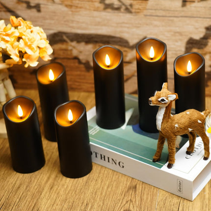 Flickering Flameless Candles, Battery Operated Acrylic LED Pillar Candles with Remote Control and Timer, Set of 9 (Black)