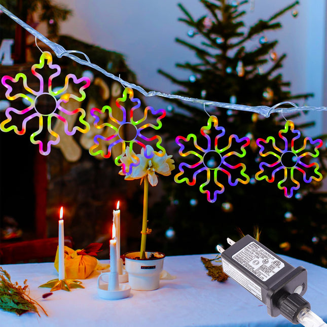 Christmas Decorations Outdoor Lights,4pcs LED Snowflake Lights,11.4”Snowflake Christmas Decorations with 8 Memory Lighting Modes&Timer Snowflake Lights for Yard,Christmas Decorations (Multi-Colored)
