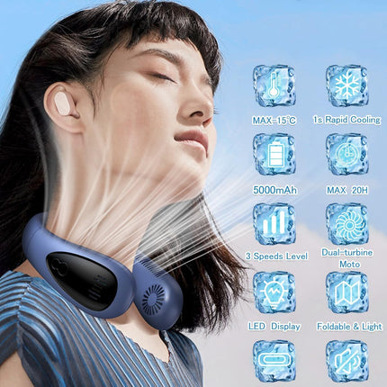 Neck Air Conditioner, 5000Mah Portable Neck Fan With Semiconductor Cooling Airflow Bladeless Usb Neck Fans With 3 Speeds