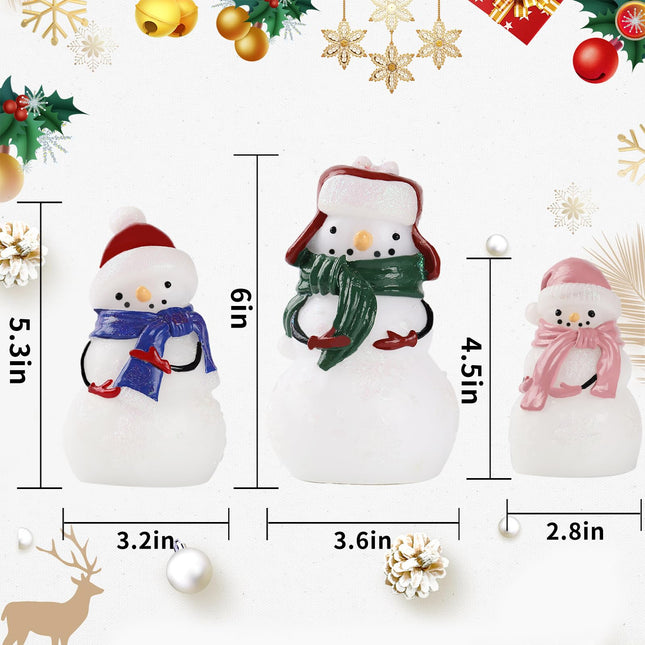 Christmas Snowman Flameless Candles Battery Operated with Remote,Real Wax Carved Candles,Glowing LED Snowman Lights for Christmas Table Decor/Party/—Set of 3