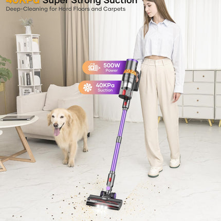 Cordless Vacuum Cleaner, 500W40Kpa Stick Vacuum With Smart Display, Max 60Mins Runtime Vacuum Cleaner For Home, Auto Mode & Antitangle, Lightweight Vacuum For Carpet Hardwood Floor Pet Hair