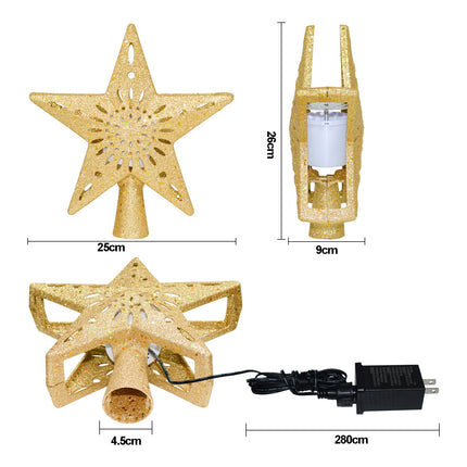 Christmas Tree Topper, Christmas Decoration Tree Top Star 3D Projection Lamp with Rotating Star Projector Lights,for Christmas Decorations Xmas Year Holiday Party (Five-Pointed Star)