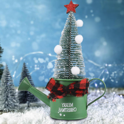 Christmas Tree for Watering Can Base, Mini Artificial Sisal Christmas Trees, Tabletop Snow Frost Pine Tree, Xmas Bottle Brush Tree with Snow Globe for Home Interior Decor