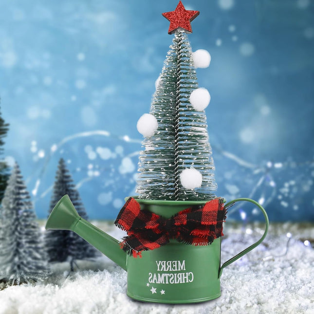 Christmas Tree for Watering Can Base, Mini Artificial Sisal Christmas Trees, Tabletop Snow Frost Pine Tree, Xmas Bottle Brush Tree with Snow Globe for Home Interior Decor