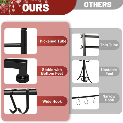 Christmas Stocking Holder Stand with 12 Hooks, standing Stocking Holders for Mantle, Classic Heavy Duty Stocking Garland Hangers for Mantel(Black)