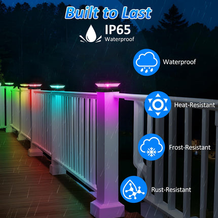 T-SUN Solar Post Cap Lights Color Changing Halloween Fence Post Cap Light with 4 Lighting Modes, 4x4 5x5 6x6 Wooden/Vinyl Post Cap Solar Light Outdoor for Deck Garden Porch Patio (6 Pack)