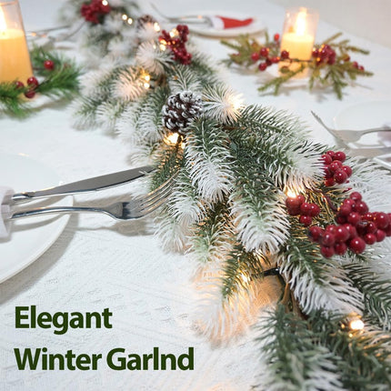 Dense Christmas Garland with Lights 6.56 FT Christmas Long Cedar Garlands for Xmas Tree Christmas Snowy Winter Pine Garlands Greenery Garland for Table Mantle Wall Indoor Outdoor Christmas Decorations