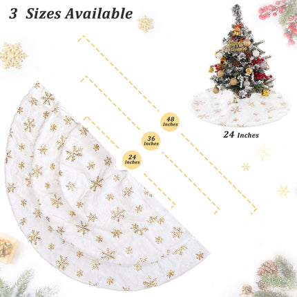 White Faux Fur Tree Skirt Gold Sequin Snowflakes Tree Skirts 24 Inches Mini Christmas Plush Tree Skirts Xmas Ornaments Decorations