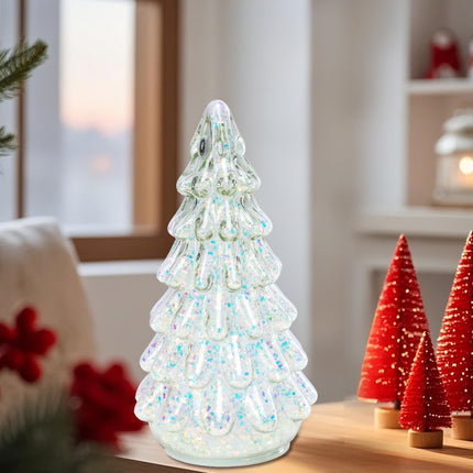 Bdor Arcylic Christmas Tree，Prelit Tabletop Mini White Christmas Tree with Topper Star Musical Ornament for Best Desk Decoration