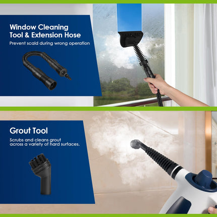 1050W Pressurized Handheld Multisurface Steam Cleaner, Steam Cleaner For Home With Safety Lock And 9 Pcs Accessories, Natural Steamer For Cleaning Grout, Couch, Furniture, Upholstery, Floor And Car