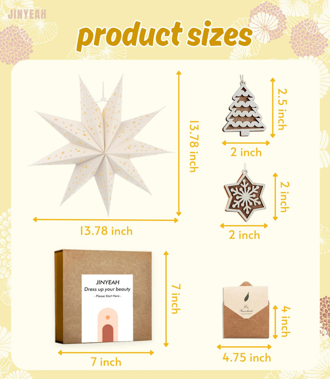 Paper Star Lantern 3PCS Christmas Paper Stars Lampshade 13.78 inch Hanging 3D Christmas Paper Star Pentagram Lampshade 9 Points Paper Star Lantern Foldable for Xmas Wedding decoración navideña