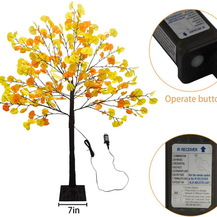 4 FT Prelit Fall Lighted Ginkgo Tree with 140 LEDs Timer Fall Tree with Lights & 8 Flashing Modes Autumn Decoration for Home Wedding Indoor Outdoor Thanksgiving Halloween Christmas Decor