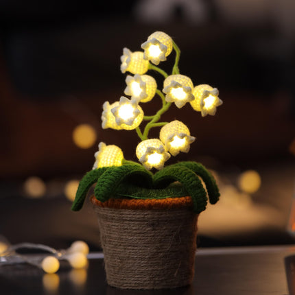 Lily of The Valley Lamp, Crochet Artificial Flowers with Night Lights, Cordless Table Lamp - Women Ideas for Christmas Valentine Mother's Day, Desk Home Decorations