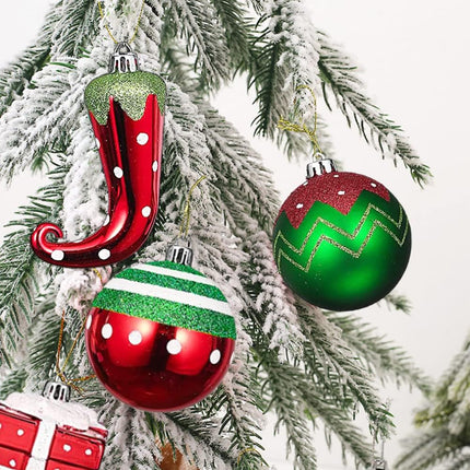 Christmas Ball Ornaments Set, Elf Boots Theme 70ct Classic Collection Splendor Red Green White Christmas Ball Ornaments, Shatterproof Xmas Balls for Christmas Tree Decoration