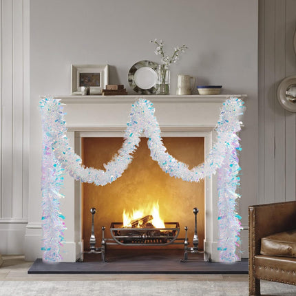 26.2 Feet Tinsel Garland, High-Shine and Fluffy, for Birthday, Weddings, Halloween, Christmas, Party Decorations, Indoor Outdoor Party Supplies, White